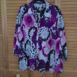 Fashion Bug Oversized Accordian Pleat 3/4 Sleeves Button Down Blouse Size 2X